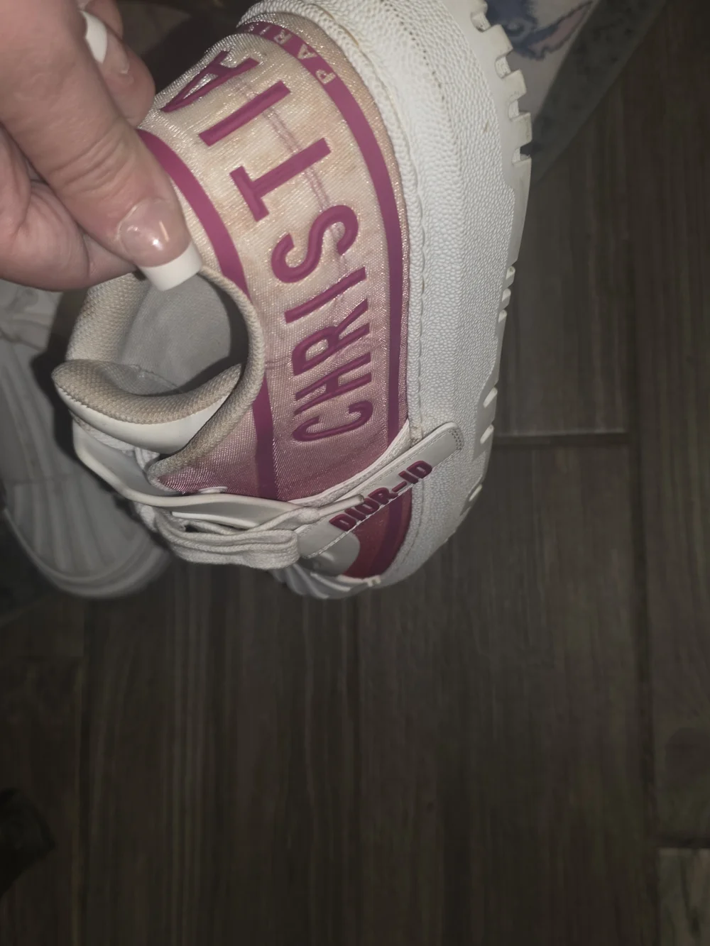 Dior Men's White Sneakers with Pink Logo Script